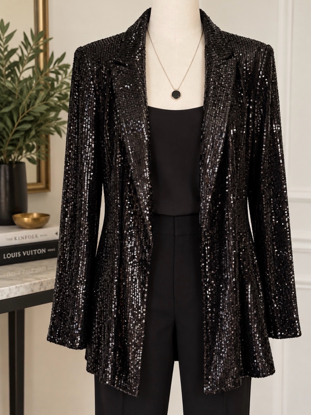The Limited Black Sequin Blazer Jacket Large NWT Holiday Party Evening - Picture 3 of 7